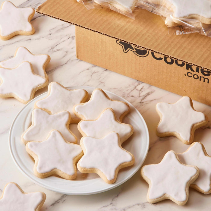 Star Shaped White Iced Cookies - SmileyCookie.com individually wrapped, nut - free, and kosher cookies delivered to you!