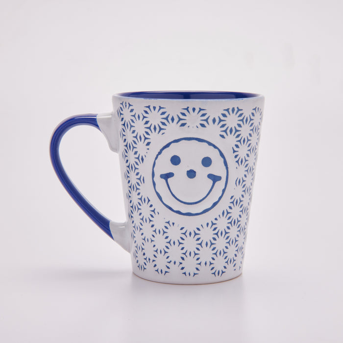 Textured Blue Smiley Ceramic Coffee Mug  