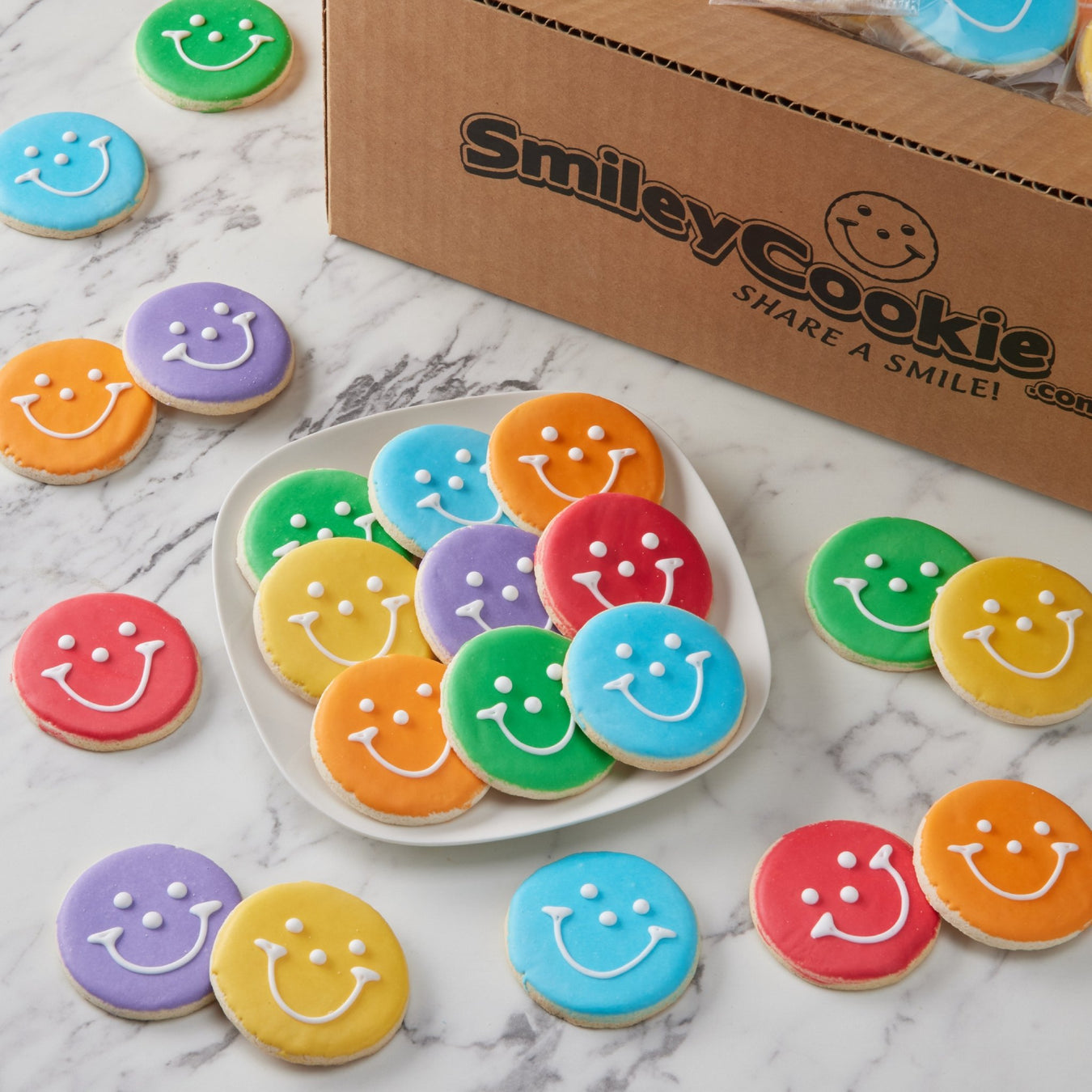 2.5" Mini Rainbow Smiley Cookies - SmileyCookie.com individually wrapped, nut - free, and kosher cookies delivered to you!