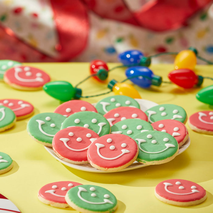 2.5" Wrapped Mini Red & Green Christmas Smiley Cookies - SmileyCookie.com individually wrapped, nut - free, and kosher cookies delivered to you!