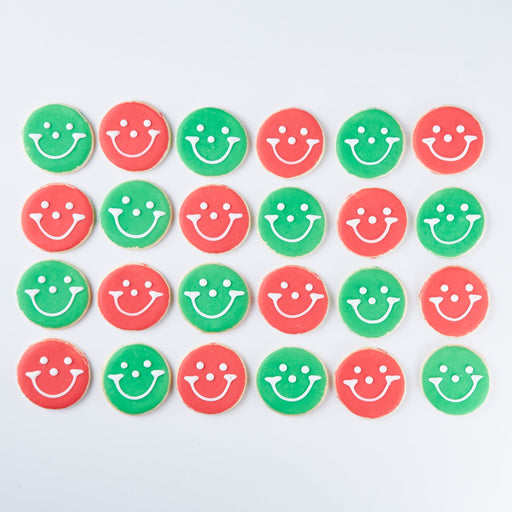 2.5" Wrapped Mini Red & Green Christmas Smiley Cookies - SmileyCookie.com individually wrapped, nut - free, and kosher cookies delivered to you!
