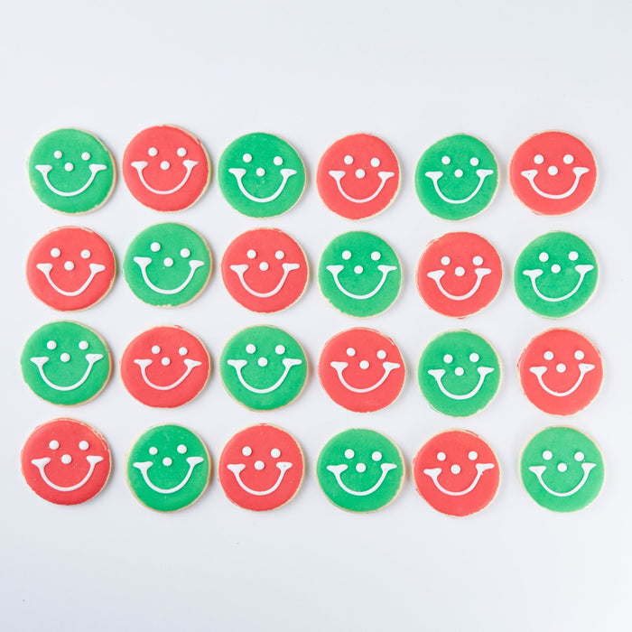 2.5" Wrapped Mini Red & Green Christmas Smiley Cookies - SmileyCookie.com individually wrapped, nut - free, and kosher cookies delivered to you!